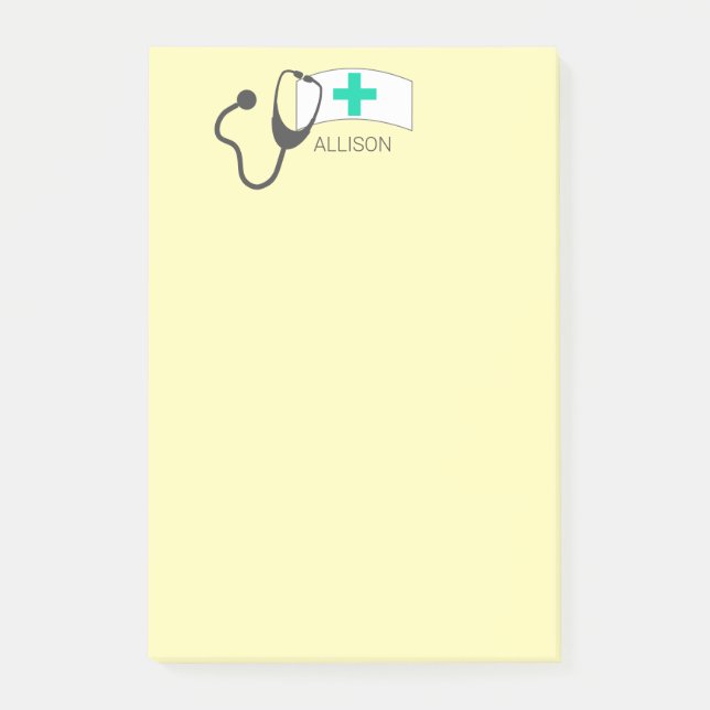 Notas Post-it® Estetoscopio amarillo divertido para Gorra de enfe (Anverso)