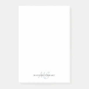 Notas Post-it® Estilo Silvery Gray Brusch Script Monograma Cute