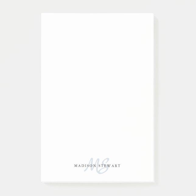 Notas Post-it® Estilo Silvery Gray Brusch Script Monograma Cute (Anverso)