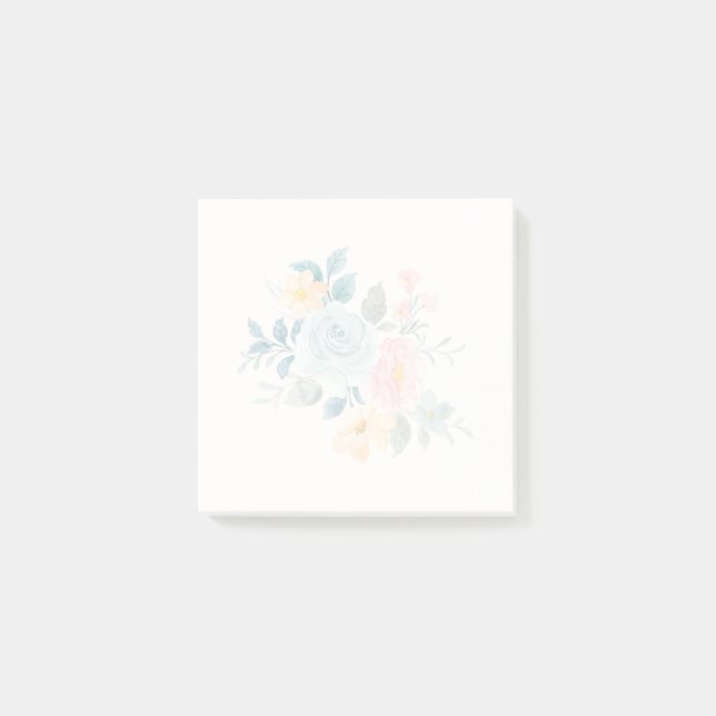 Notas Post-it® Estiloso Bouquet De Flores Azules Y Rosa (Anverso)