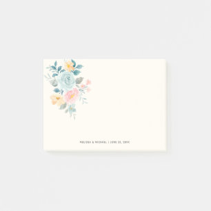 Notas Post-it® Estiloso Bouquet De Flores Azules Y Rosa