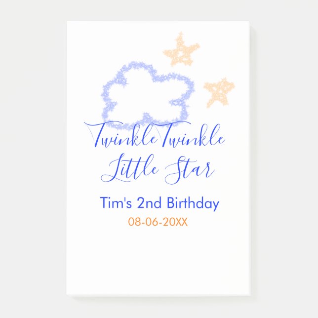 Notas Post-it® Estrella de cumpleaños púrpura naranja brilla bril (Anverso)