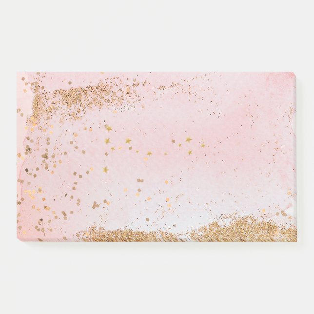 Notas Post-it® Estrellas Rosa de oro Purpurina rosa (Anverso)