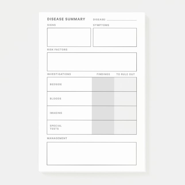 Notas Post-it® Estudiante de Enfermería Médica Sumaria de Enferme (Anverso)