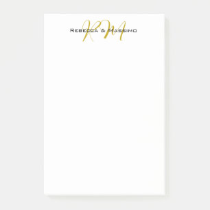 Notas Post-it® Exclusivo Color Dorado Única Monograma Nombre Mode