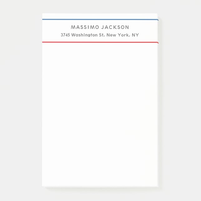 Notas Post-it® Exclusivo Personal Moderno Azul Rojo Blanco (Anverso)