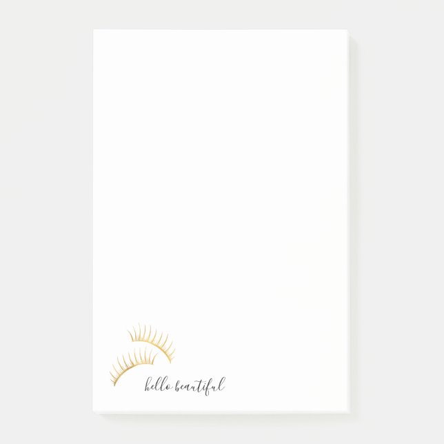 Notas Post-it® Eyelashes dorados Hola Hermosa (Anverso)