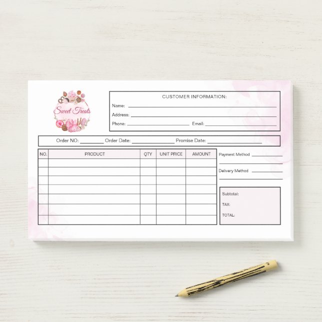 Notas Post-it® Factura de recibo de panadería de dulces (En escritorio)