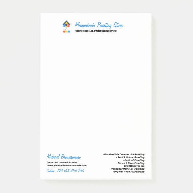Notas Post-it® Factura de servicio de pintura moderno profesional (Anverso)