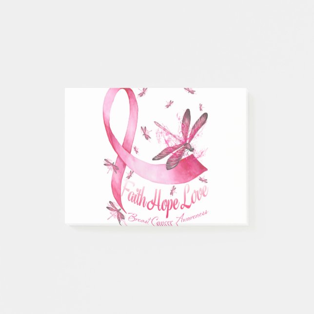 Notas Post-it® Faith Hope Love Dragonfly Pink Ribbon Mama (Anverso)