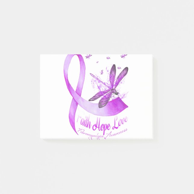 Notas Post-it® Faith Hope Love Dragonfly Purple Ribbon Fibromyalg (Anverso)