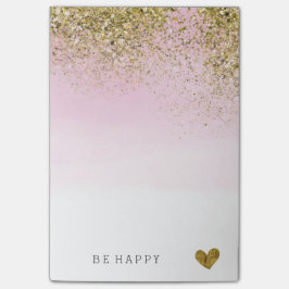 Notas Post-it® Falsa acuarela del rosa del purpurina del oro