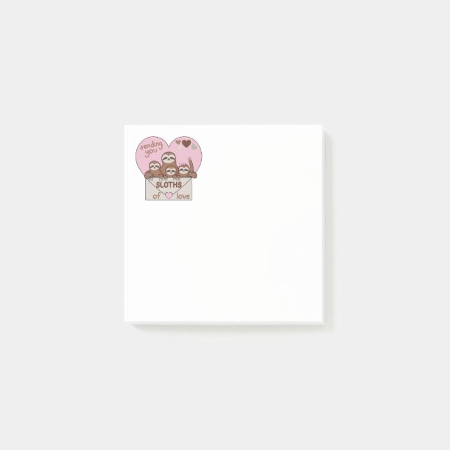 Notas Post-it® Familia de Perezosos con Sobre, Corazón y Texto (Anverso)