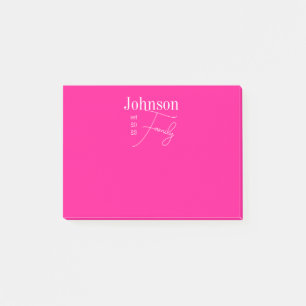 Notas Post-it® Familia moderna personalizada Nombre de color rosa