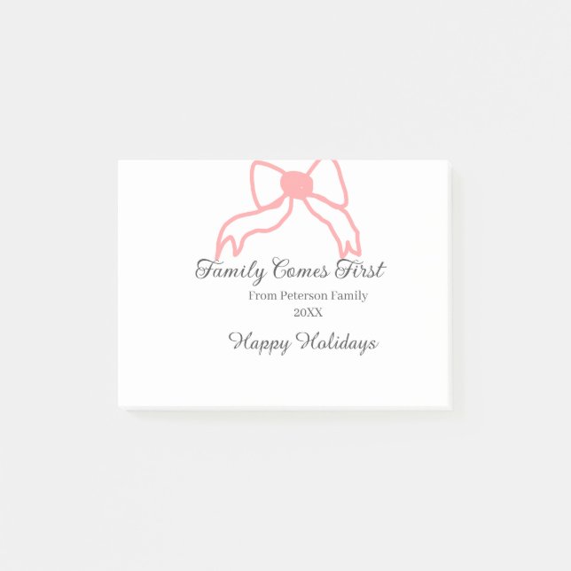 Notas Post-it® Family comes first red bow family name holidays (Anverso)