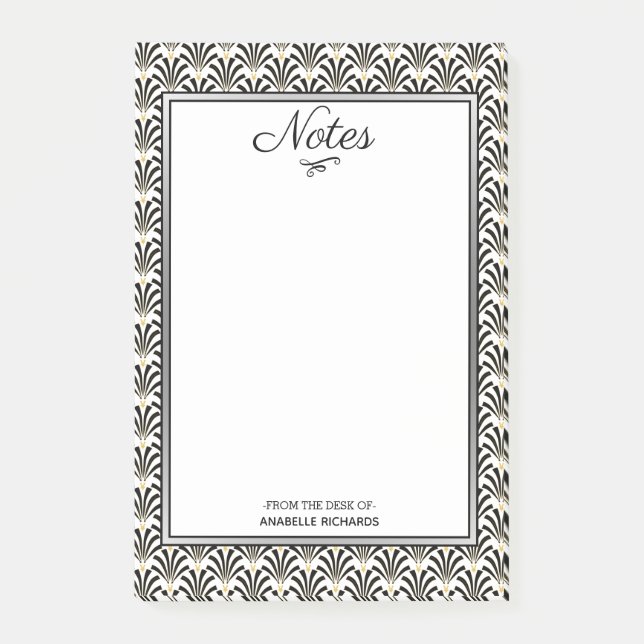 Notas Post-it® Fans blancos y negros del Art Deco de los años 20 (Anverso)