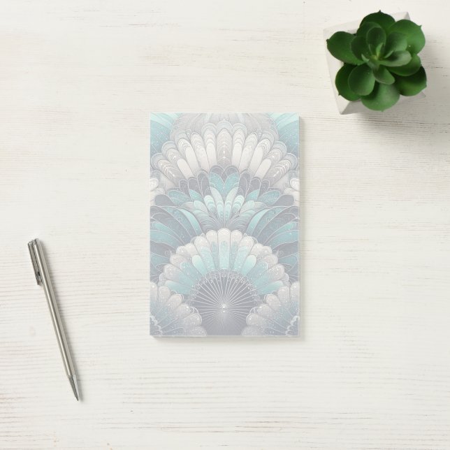 Notas Post-it® Fans de Art Nouveau Blue and Silver (Oficina)