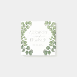 Notas Post-it® Favor de boda en guión verde de salvia de eucalipt
