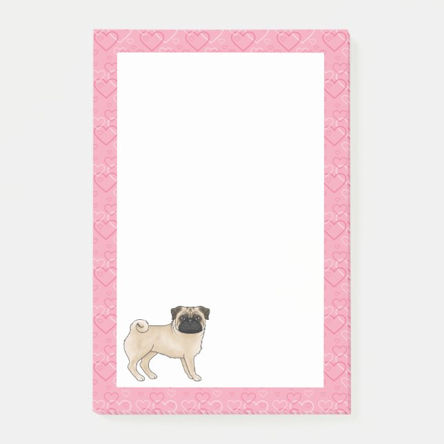 Notas Post-it® Fawn Pug Dog Personalizado Mops Love Heart Pattern (Anverso)