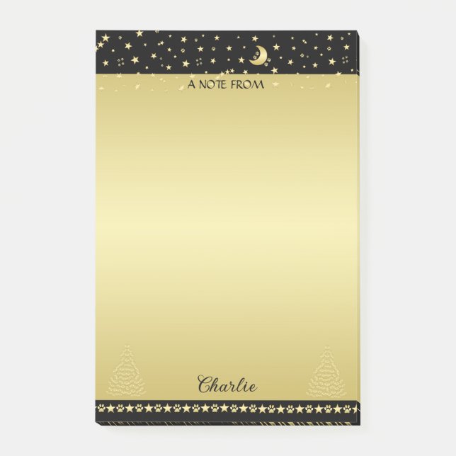 Notas Post-it® Felices Pawlidays, árbol de navidad Gold brillante (Anverso)