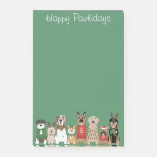 Notas Post-it® Felices Pawlidays Perros Red Green
