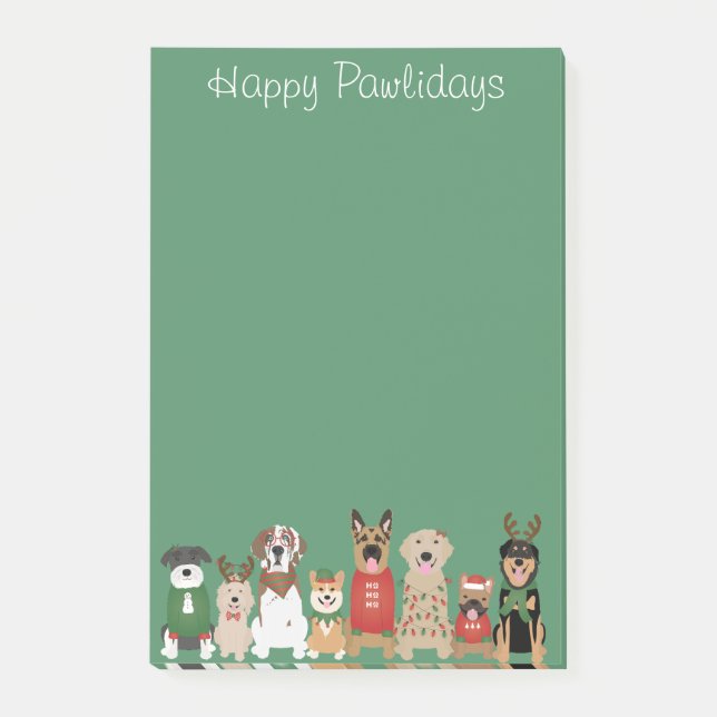 Notas Post-it® Felices Pawlidays Perros Red Green (Anverso)