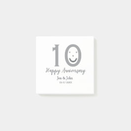 Notas Post-it® Feliz 10° aniversario fecha gris emoji negrita