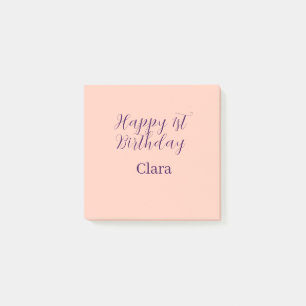 Notas Post-it® Feliz 1er cumpleaños nombre boho retro naranja púr