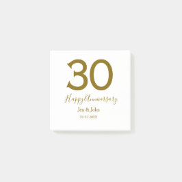 Notas Post-it® Feliz 30 aniversario fecha de la cita dorada negri