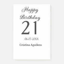 Notas Post-it® Feliz cumpleaños 21 letras negritas nombre simple 
