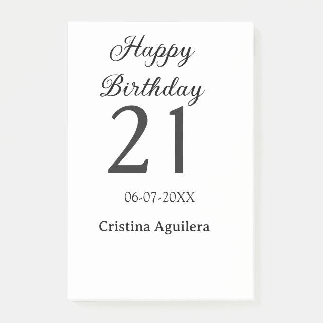 Notas Post-it® Feliz cumpleaños 21 letras negritas nombre simple  (Anverso)