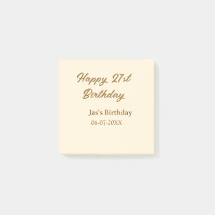 Notas Post-it® Feliz cumpleaños 21 marrón pastel amarillo nombre