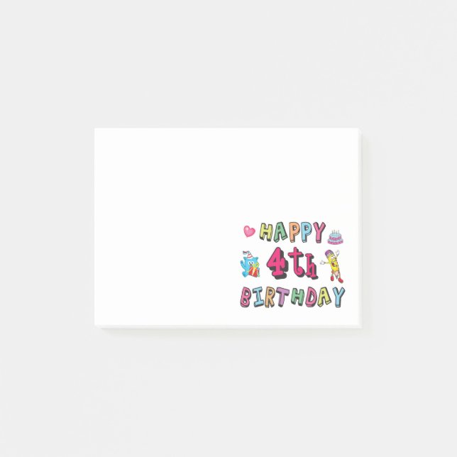 Notas Post-it® Feliz cumpleaños 4. Cumpleaños de 4 años. (Anverso)