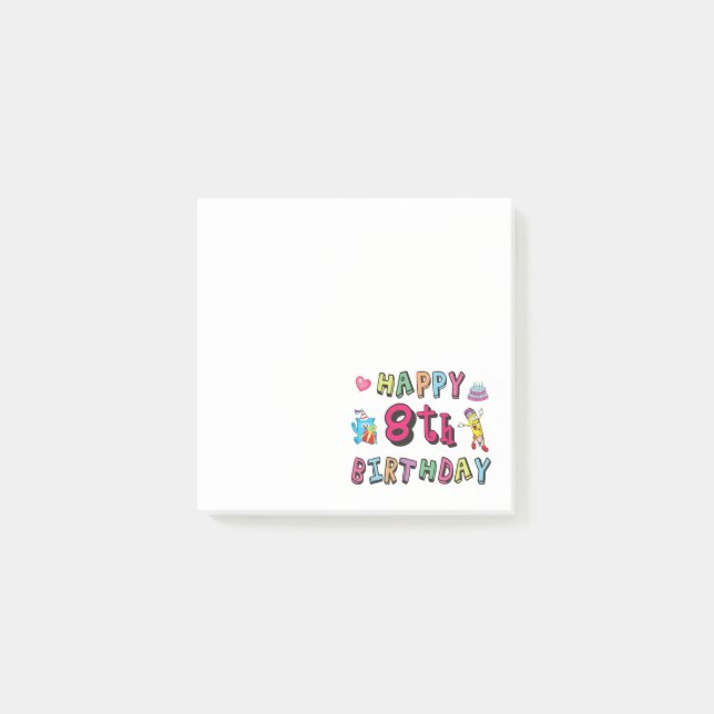 Notas Post-it® Feliz cumpleaños 8. 8 años cumpleaños. (Anverso)