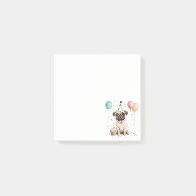 Notas Post-it® Feliz Cumpleaños Pug Perro (Anverso)