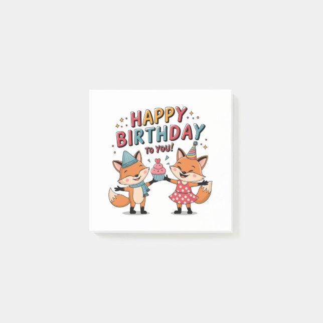 Notas Post-it® Feliz Cumpleaños Zorros (Anverso)