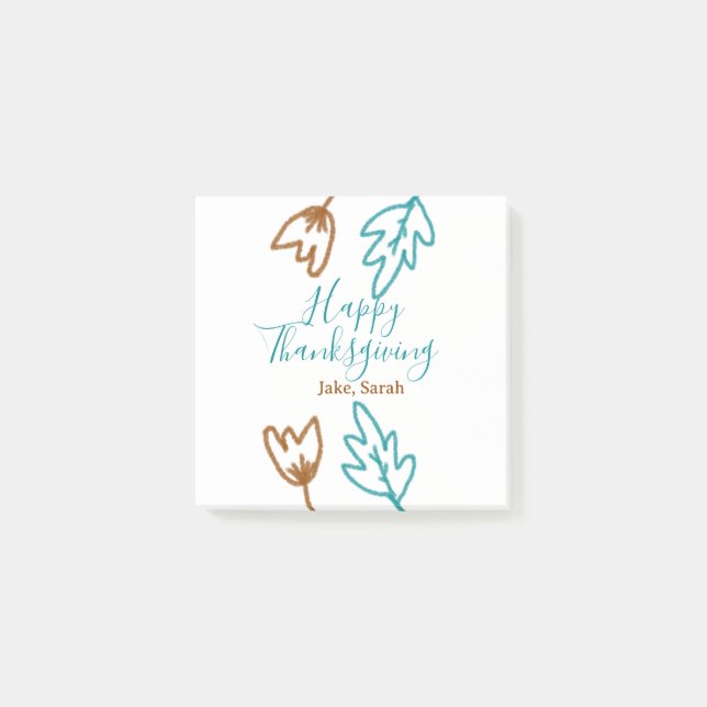 Notas Post-it® Feliz Día de Acción de Gracias, el azul de las hoj (Anverso)