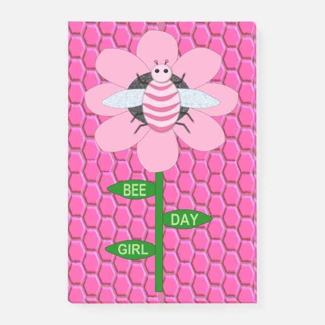 Notas Post-it® Feliz Día de la Abeja Chica Pink Birthday Bumblebe (Anverso)