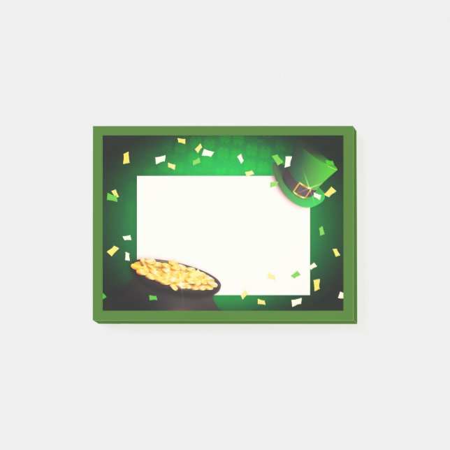 Notas Post-it® Feliz Día de San Patricio, olla de la suerte verde (Anverso)