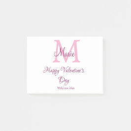Notas Post-it® Feliz día de San Valentín monograma nombre rosa am