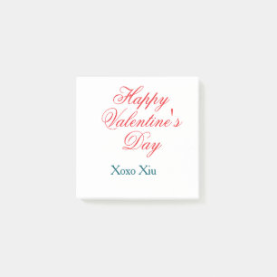 Notas Post-it® Feliz día de San Valentín rojo azul xoxo amor nomb