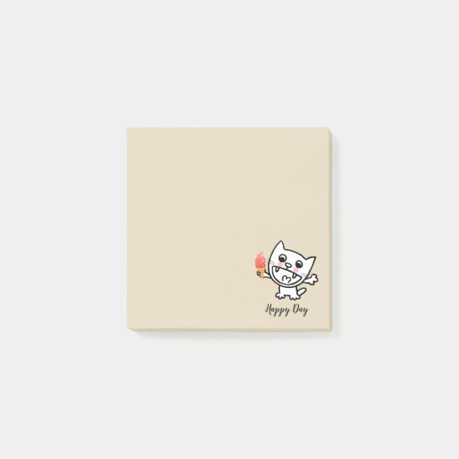 Notas Post-it® Feliz Gato Con Helado (Anverso)