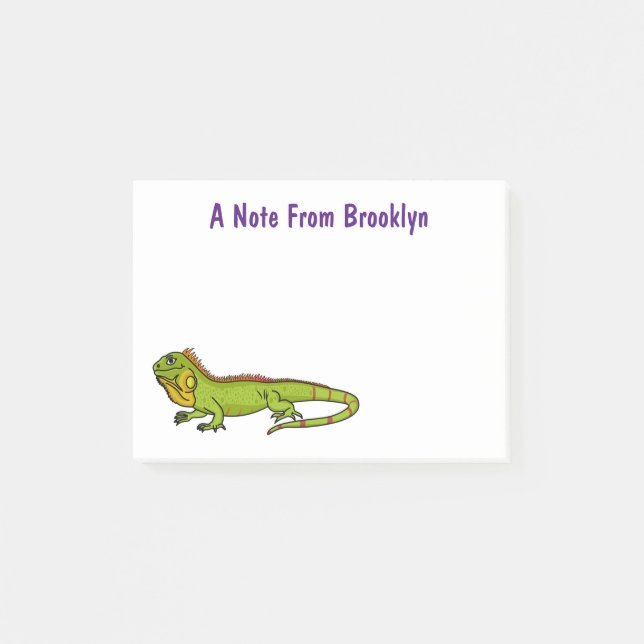 Notas Post-it® Feliz ilustracion personalizado de iguana verde (Anverso)