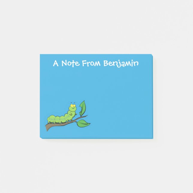 Notas Post-it® Feliz ilustracion personalizado de oruga verde (Anverso)