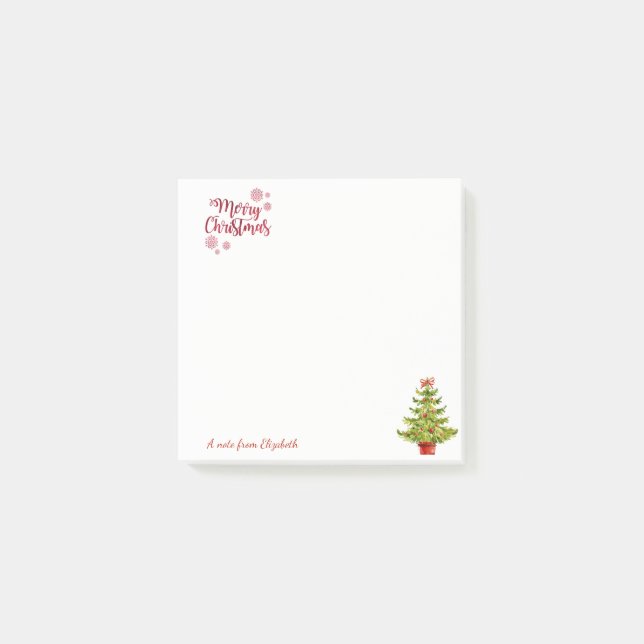Notas Post-it® Feliz Navidad, Árbol de Navidad de Acuarela (Anverso)
