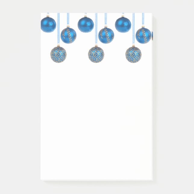 Notas Post-it® Feliz Navidad Baubles Blue Gold Ornaments Postient (Anverso)