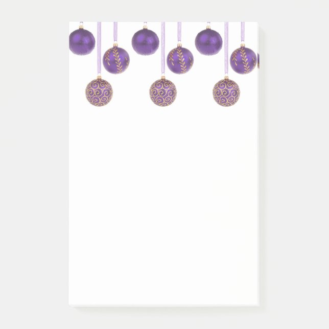 Notas Post-it® Feliz Navidad Baubles Ornamentos Purple Gold (Anverso)