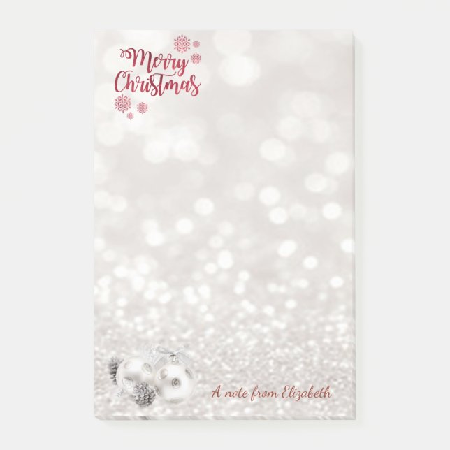 Notas Post-it® Feliz Navidad, Bokeh Brillante , Bolas de Navidad (Anverso)