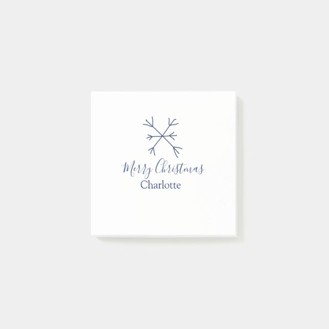 Notas Post-it® Feliz Navidad copos de nieve azules agregar nombre (Anverso)
