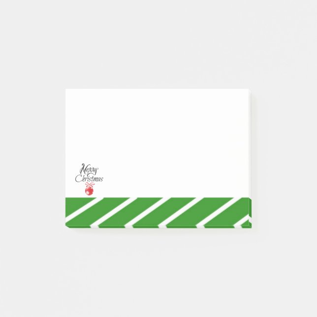 Notas Post-it® Feliz Navidad de franja blanca y verde (Anverso)
